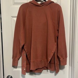 oversized coral colored button side aerie super soft hoodie